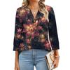 Damen T-Shirt mit Aufdruck, Knopfleiste, 3/4-Ärmel, für den Alltag, Wochenendmode, Basic, V-Ausschnitt, normales Oberteil