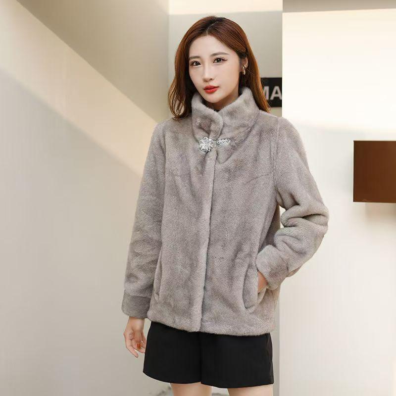 Winter New Imitation Mink Velvet Fur Coat Temperament Mother Wear Stand-up Collar Top Casual Coat Women
