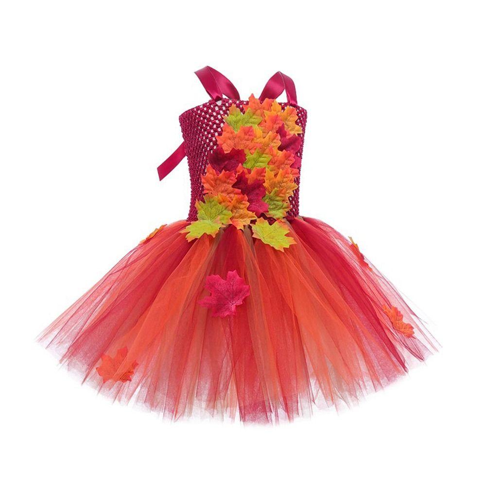 Maple Leaves Princess Dress with Hairpin Thanksgiving DayDress Fashion Dance Costumes  Dance