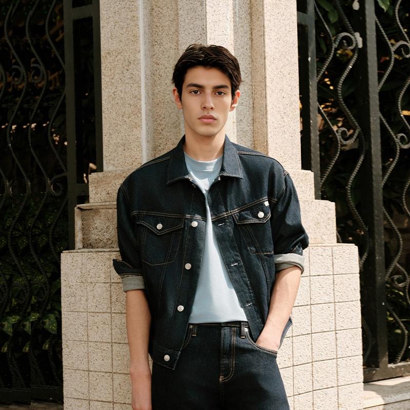 Calvin Klein American Vintage Classic Studded Button Loose Fit Denim Jacket Men Jackets Dark-Blue J326391