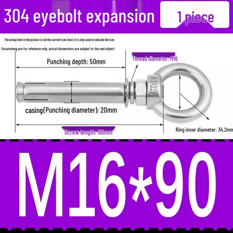 304 Stainless Steel Expansion Bolt with Ring Hook, M6/M8/M10/M12.