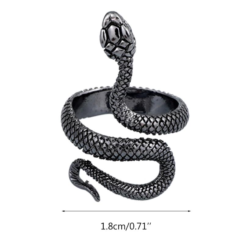 Punk Snake Ring for Men Women Exaggerated Antique Silver Color Fashion Personality Stereoscopic Opening Adjustable Ring