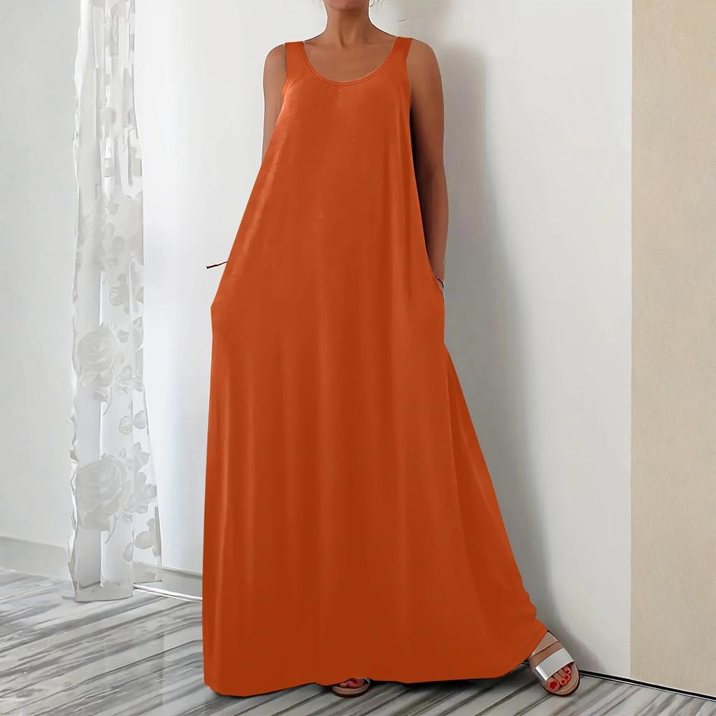 Damska Modna Sukienka Pulowerowa Bez Rękawów z Dekoltem V w Jednolitym Kolorze, Casualowa, Luźny Krój