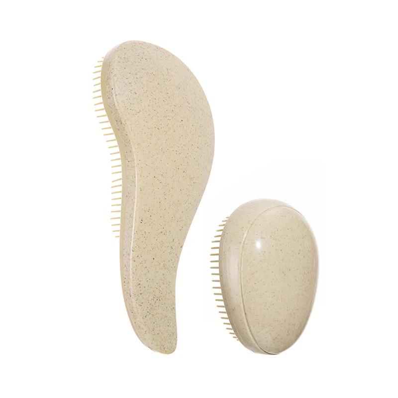 

2pcs Magic Detanglng Hair Brush Set Scalp Massage Egg Shaped Wheat Straw Comb Anti-static Edge Hairbrush Salon Hair Styling Tool бежевий