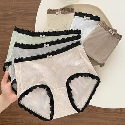 Ladies Summer Light Luxury Polka Dot Print Color Collision Silk Oil Light Ice Silk Quick Dry Antibacterial Crotch Triangle Briefs
