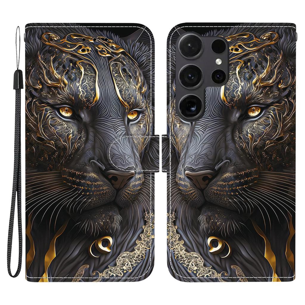 For Samsung Galaxy S26 Ultra Leather Case Stand Wallet Pattern Printing Phone Cover with Wrist Strap