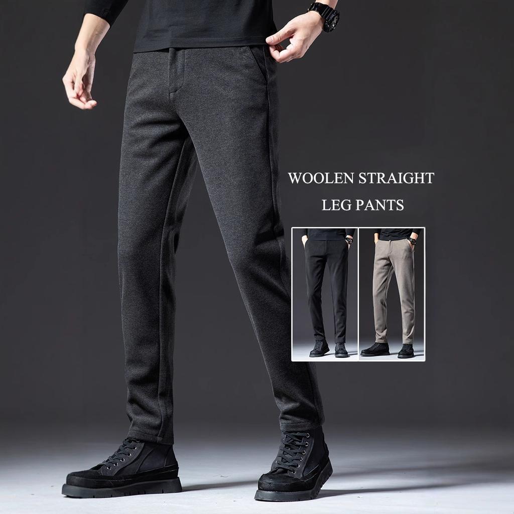 2024 Autumn/Winter Thick/Regular Woolen Pants Men'S Straight Tube Brushed Casual Pants Light Business Elastic Non Stick Gray Trousers