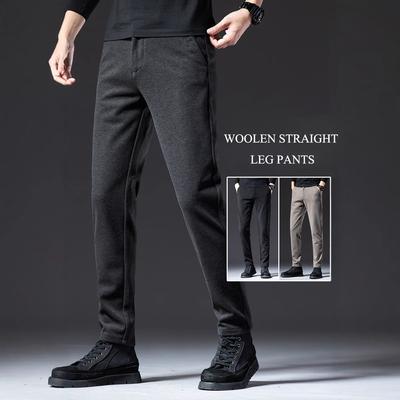 2024 Herbst/Winter Dick/Normal Wollhose Herren Gerades Bein Gebürstet Freizeit Hose Leicht Business Elastisch Nicht klebend Grau Hose
