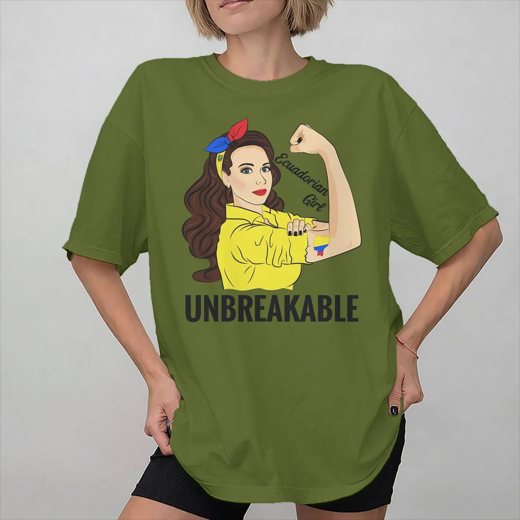 Ecuadorian Flag Girl Unbreakable Ecuador Accessories Unisex Wounisex T Shirts Cotton Tee Graphic Ecuatoriana Bandera Tshirt Clothing
