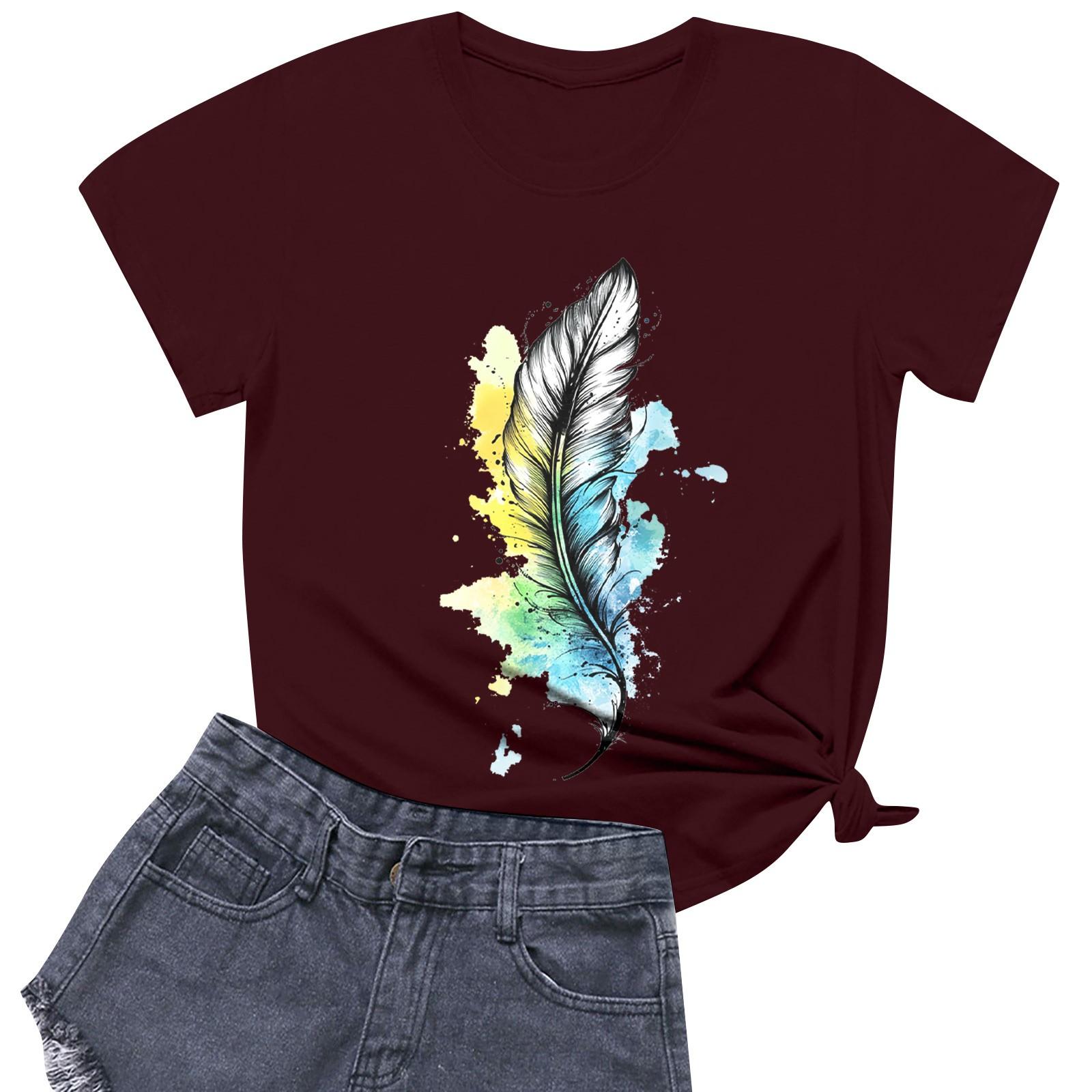 

Женские модные повседневные пуловеры с короткими рукавами и круглым вырезом с принтом XXL винный