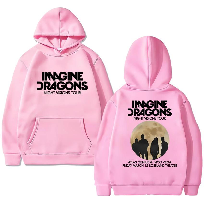 Rockband Imagine Dragons Welttournee Doppelseitiger Grafik-Hoodie Herren Damen Hip-Hop Punk Streetwear Unisex Fleece Lässiger Pullover