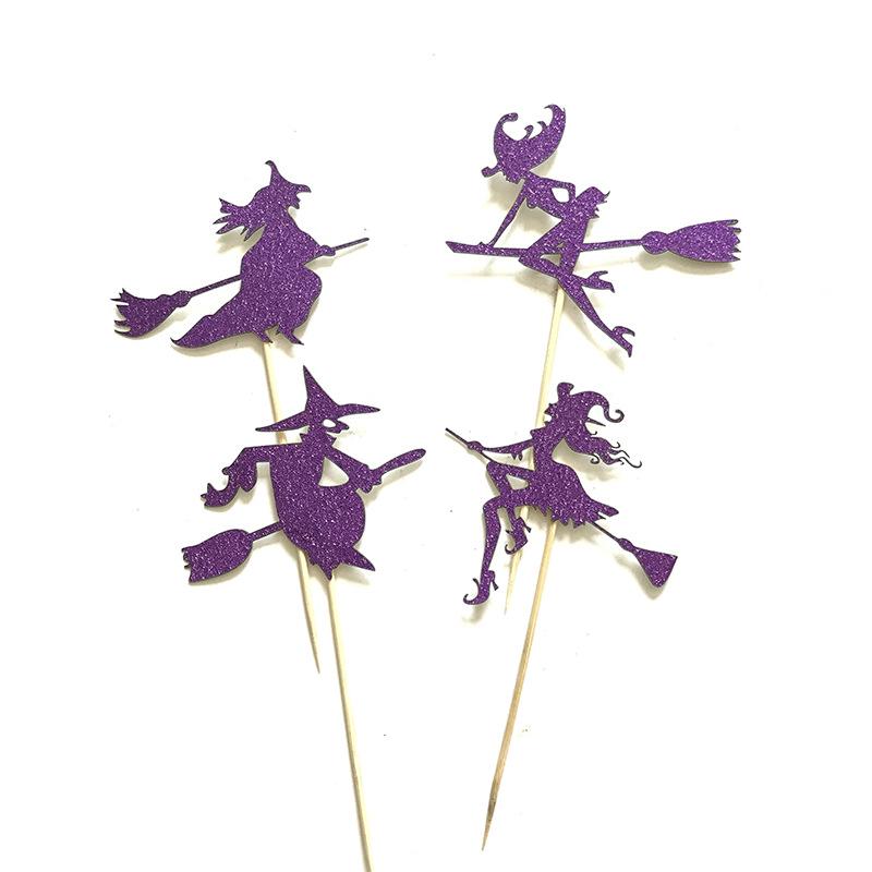 Happy Halloween 4PCS Ghost Witch Halloween Party Cupcakes Small Card Dessert Cake Decoration