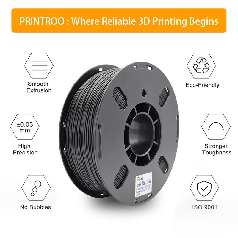 PRINTROO Carbon Fiber 25% Content Plastic Matte PLA CF 3d Printing Consistent 1.75mm Diameter Filament