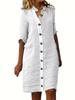 2024 Trendy V-Neck Button T-Shirt Dress - Casual, Short Sleeve, Fashionable Commute Style