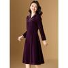 Elegant Faux Mink Velvet Pleated A-Line Dress