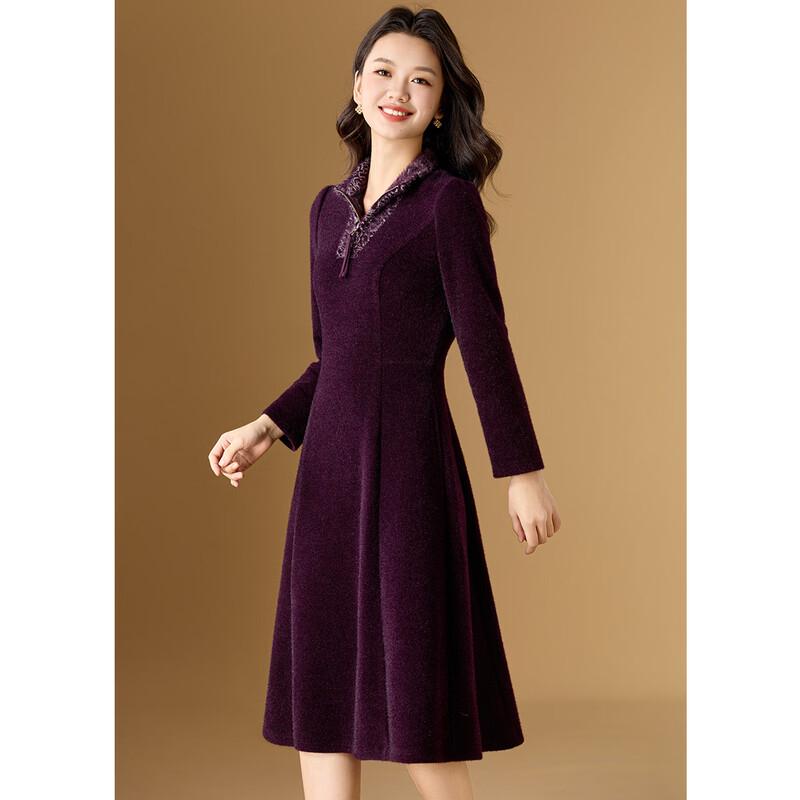 Elegant Faux Mink Velvet Pleated A-Line Dress