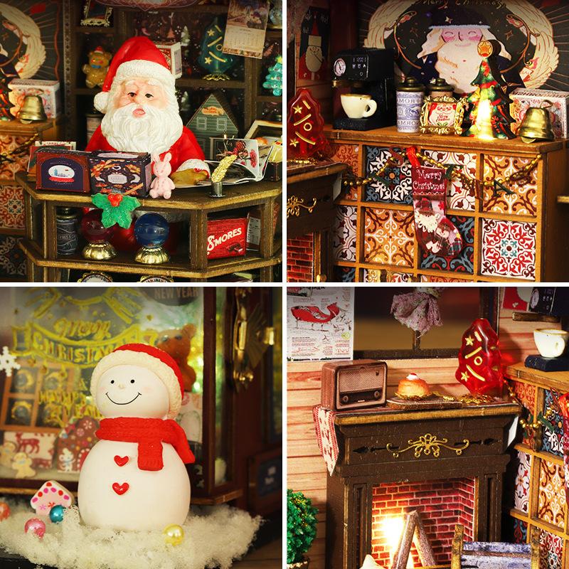 Jiate DIY Miniature House Christmas Wonderland Handmade Villa Model Ornament DIY Craft Kit Christmas Gift for Men Women