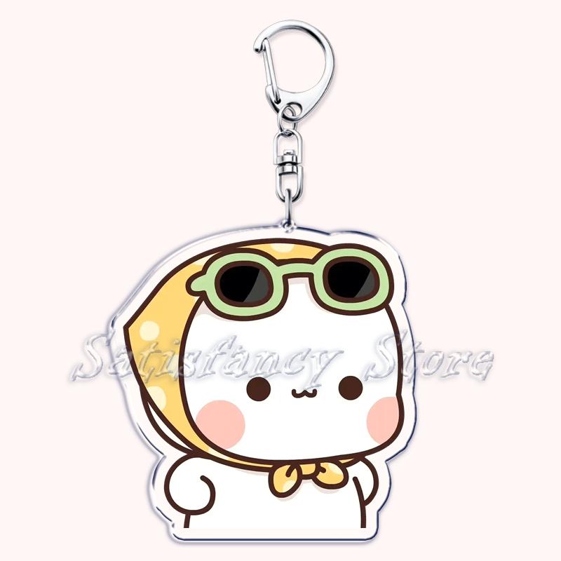 Bubu Dudu Cartoon White and Grey Couple Bears Keychains Ring for Accessories Bag Pendant Key Chain Jewelry Fans Lovers Gifts