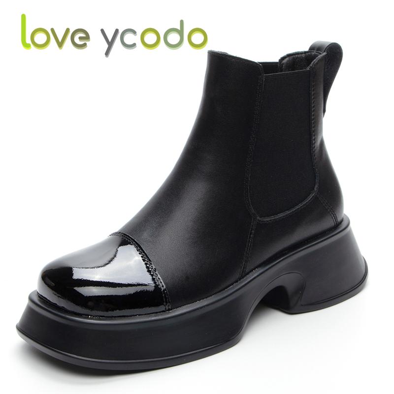 Брендовые женские весенне-осенние ботинки Love Ycodo из воловьей кожи на толстой подошве удобные модные удлиняющие кожаные ботинки 37 5247₽