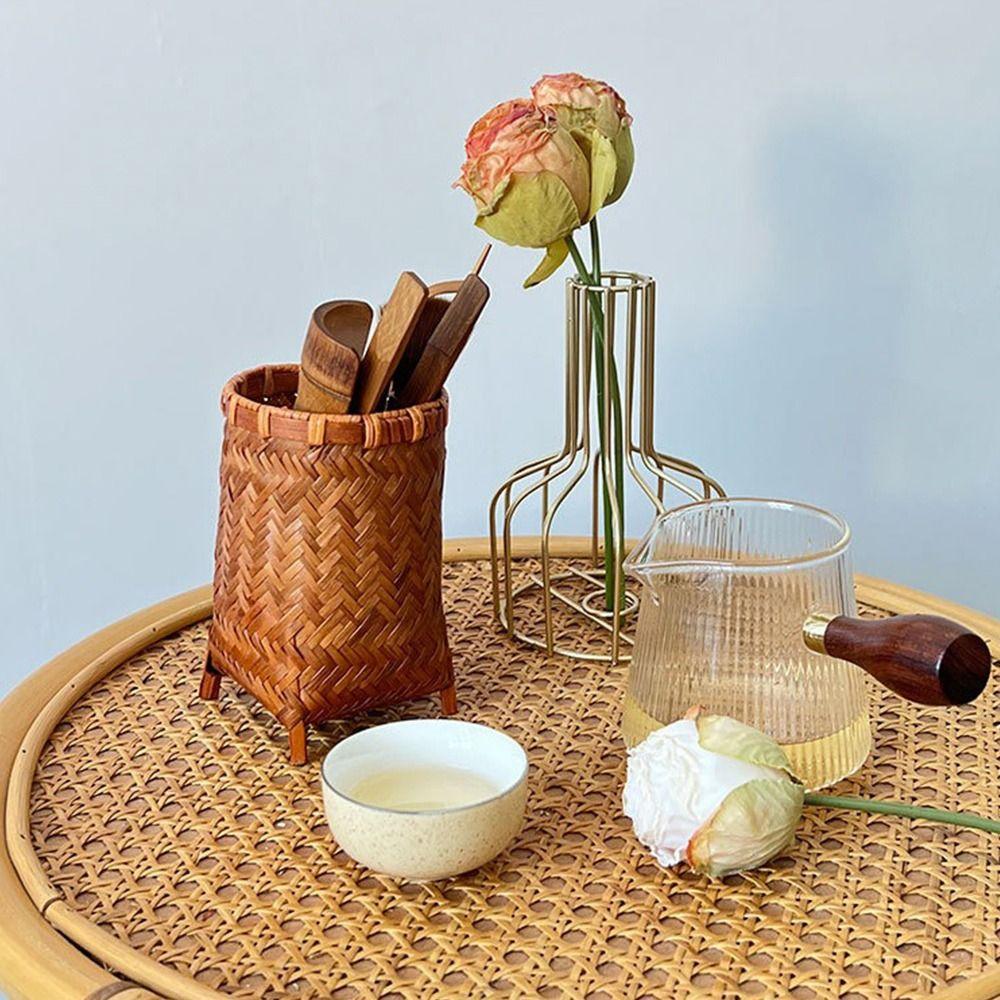 Bamboo Woven Cup Holder Rack Retro Tea Cup Storage Box Convenient Paper Cup Dispenser  Tea Ceremony