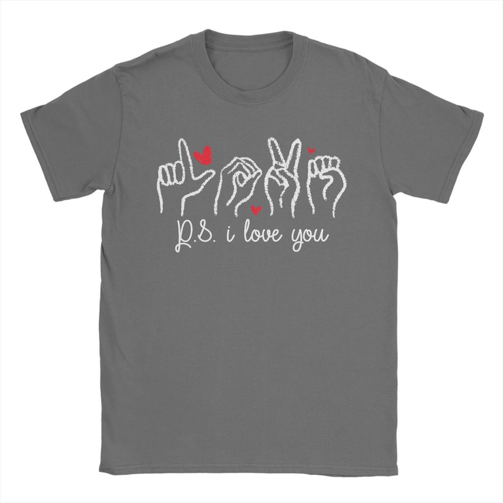 PS I Love You Day Valentines Day Purple ASL Love Hand Sign T Shirt Unisex Pure Cotton Crazy TShirt Clothing Plus Size