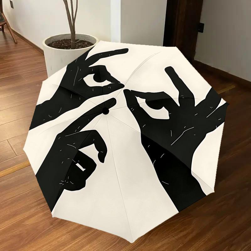 1PC hands face Automatic Open/Close Umbrella with Windproof, 8-Rib Sturdy Canopy, Durable Ribs, Fashionable Design, Outdoor Accessory, Fun Prin, Holid