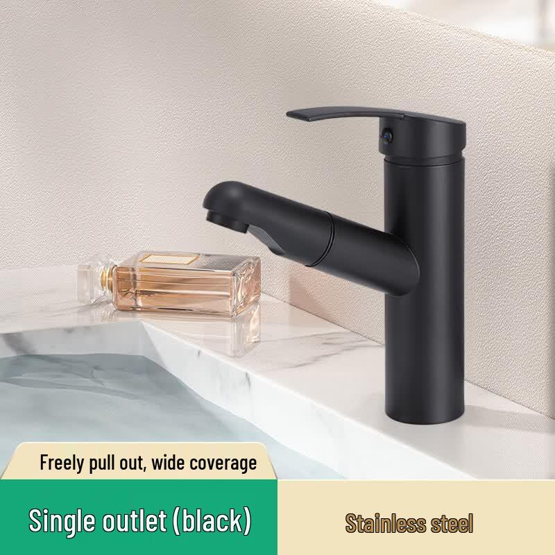 Black Stainless Steel Pull-Out Basin Faucet