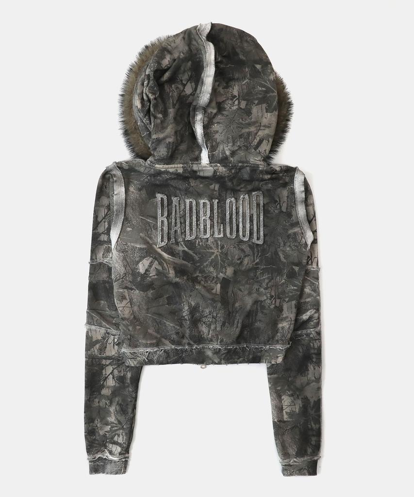 Badblood Raw Edge Detachable Fur Hooded Zip-Up Slim Fit - Light Realtree
