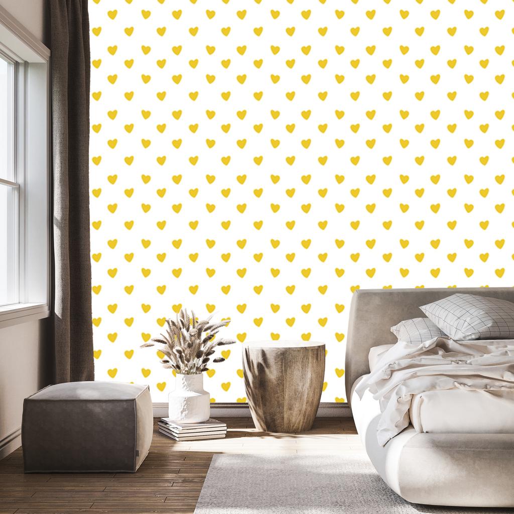 Heart Wallpaper White, Cream and Yellow 50x1000