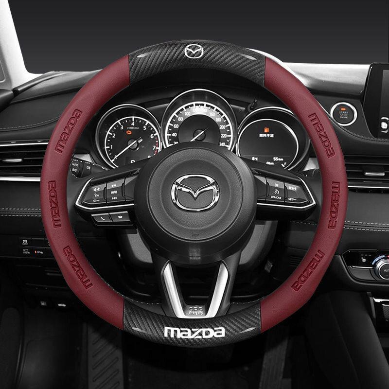 2025 Hot 38CM Carbon Fiber Leather Steering Wheel Cover For Mazda 2 3 CX5 CX30 CX8 CX3 Mazda2 6 5 CX9 BT50 Car Accessories