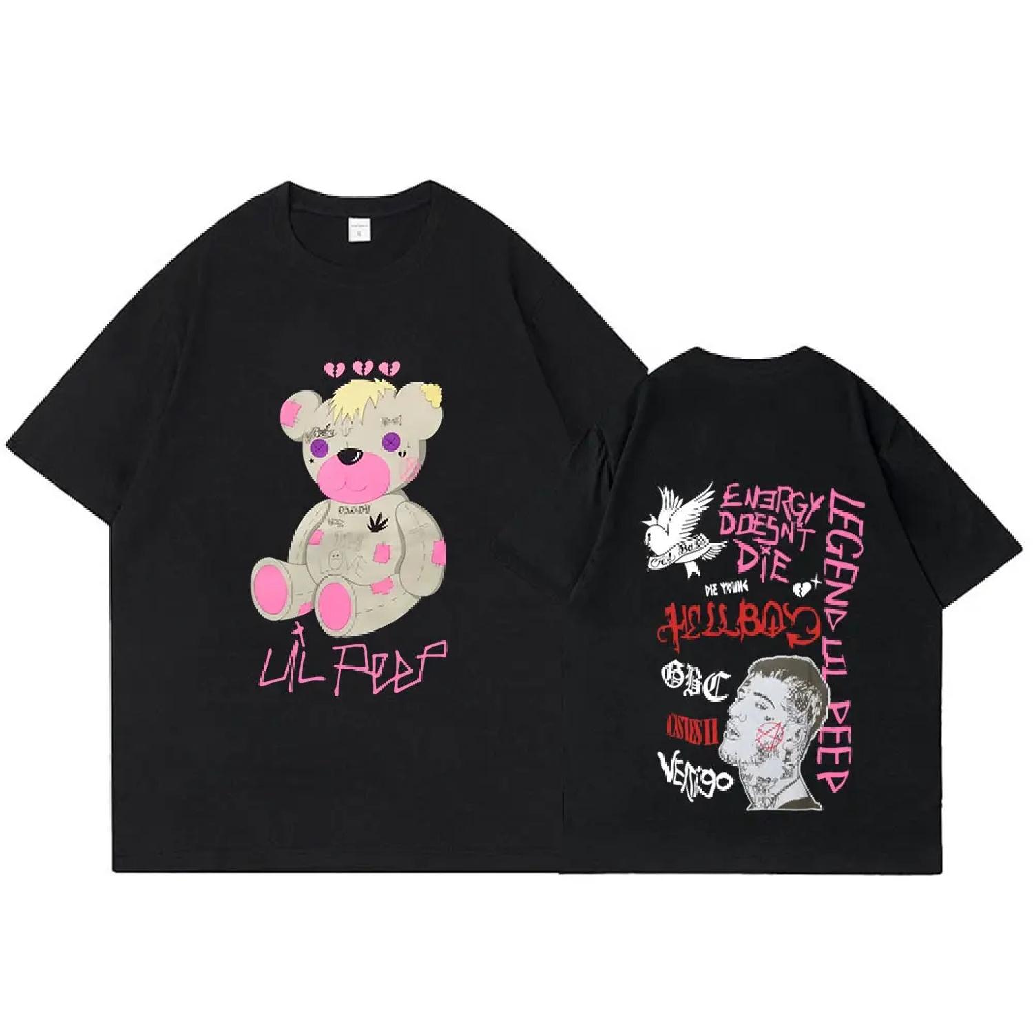 

Rapper Lil Peep Bear CryBaby Hellboy T Shirt Men Women Fashion Hip Hop Short Sleeve T-shirt Oversized Cotton Tee Shirt Fans Gift S чёрный