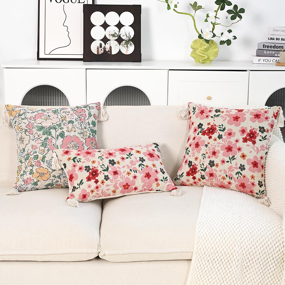 2pc Farmhouse Embroidery Throw Pillow Cover Ethnic Jacquard Cotton Linen for Sofa Couch Rustic Decorative Pillowcase Case