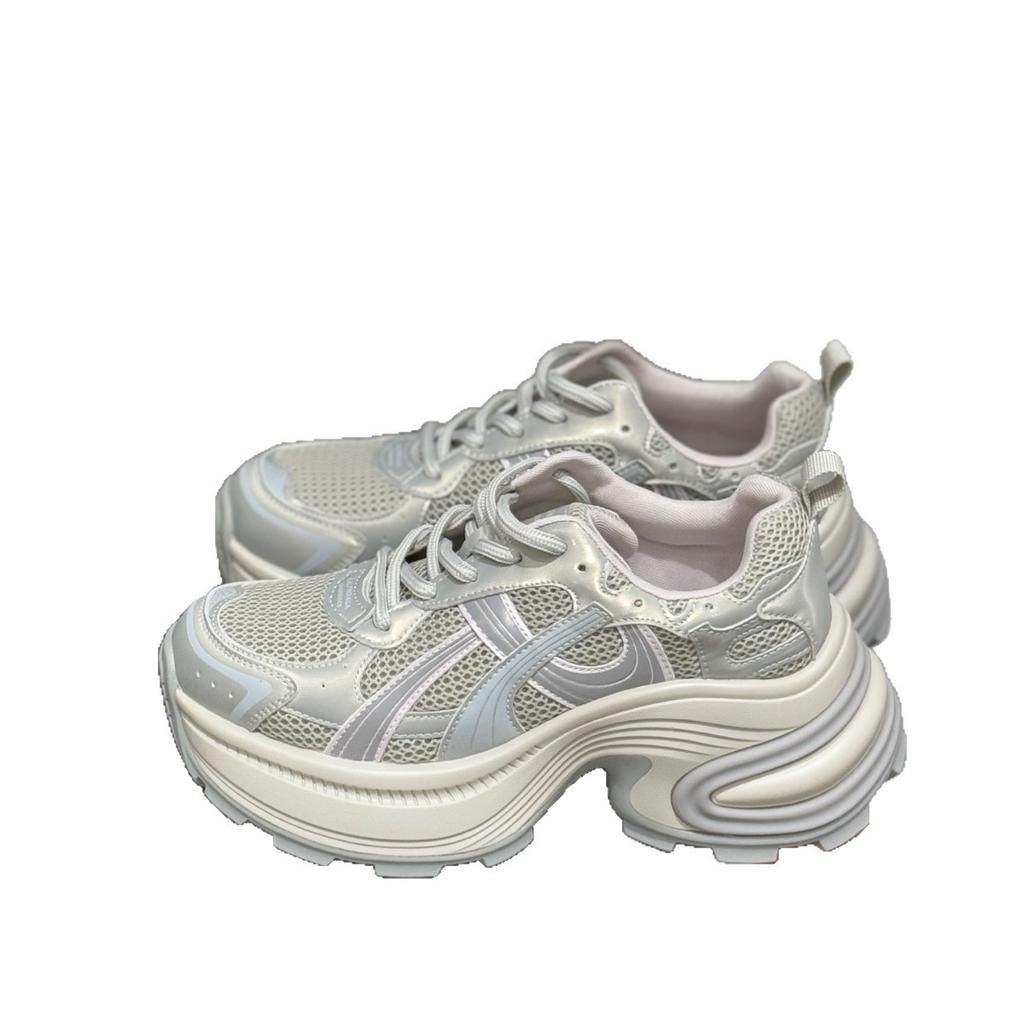 2025 new early autumn leather mesh breathable thick-soled dad shoes women's lightweight height increase casual sports shoes women's shoes