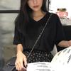 Solid Color V-neck Loose Casual Short-sleeved T-shirt for Women's Summer Clothing Korean Style Student Tops Women's Base Shirt Women's Clothing