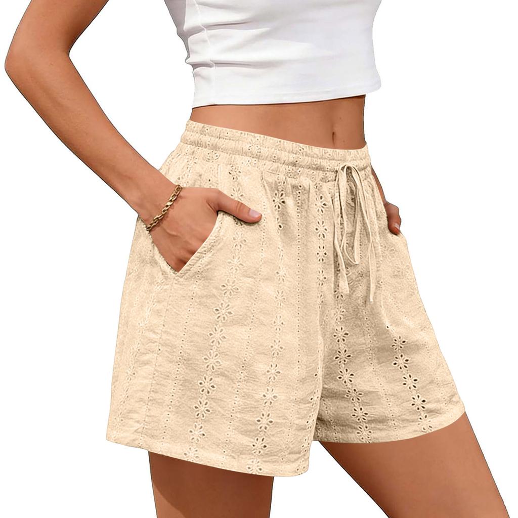 Damenshorts Elastischer Bund Kordelzug Kurz Lässig Locker Shorts Mit Taschen