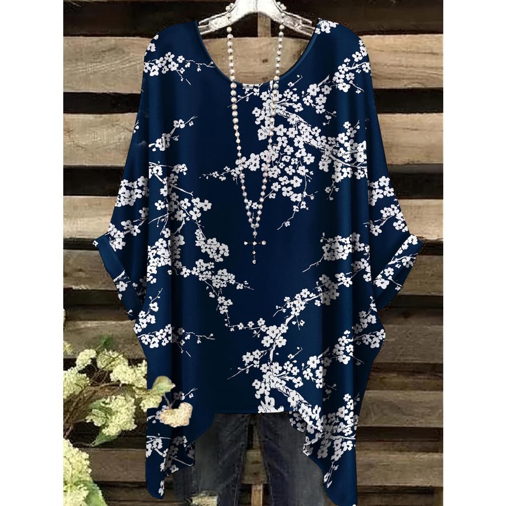 Damen Sommer Böhmisches T-Shirt mit Blumendruck Vintage Helllila Y2k Grafik Rundhals Kleidung Elegant Frau Kurzarm Top