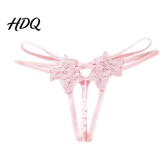 Perizoma Ricamato a Fiore da Donna Sexy Perla Sintetica G-String Perizoma Vita Bassa Floreale Biancheria Intima Erotica con Laccetti Schiena a Y Panty Elastiche Seducenti