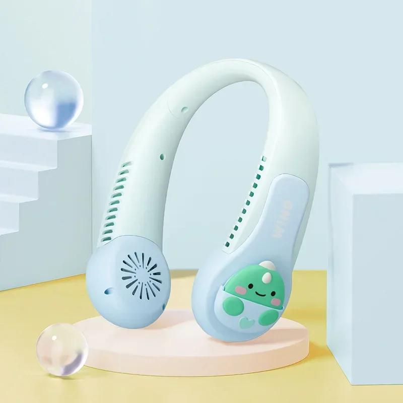 Cartoon Kids Neck Fan Bladeless Neck Fan for Kid Animal 1200mAh Portable Rechargeable Cooling Fan for Girls 3 Speeds Lightweight