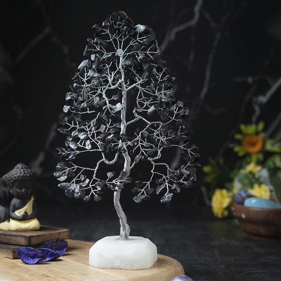 Gemstone Tree of Life Quartz Base, Chakra Tree for Positive Energy, Handmade Crystal Tree, Feng Shui Decor Good Luck Black Healing Crystals