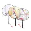 Round Hand Fan Chinese Style Vintage Printing Silk Fan Wedding Dance Accessory