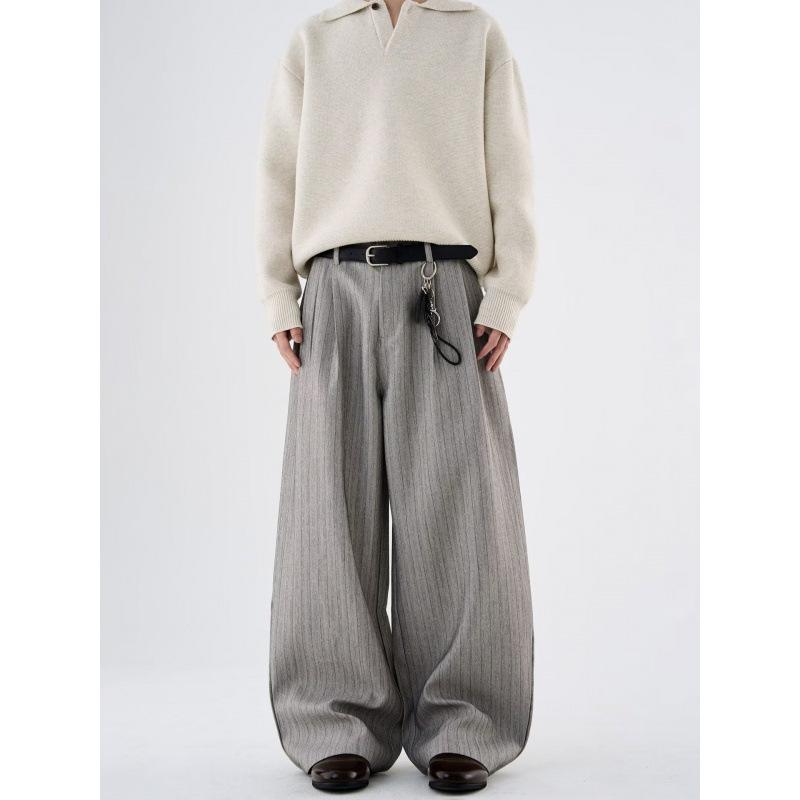 

Unisex Retro Bamboo Pattern Wide-Leg Casual Pants - Loose Straight Fit for Autumn M серый