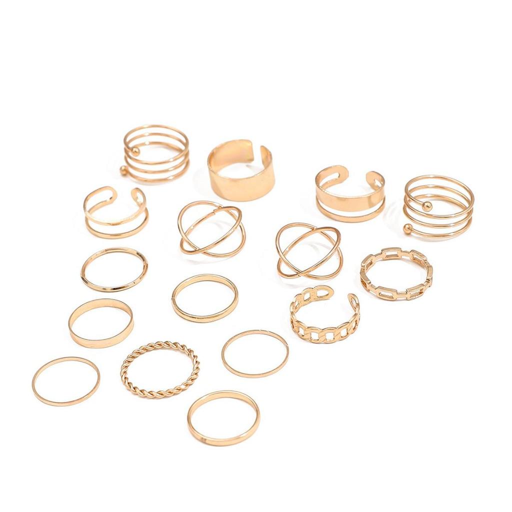 16-Piece Gothic Cross Adjustable Multi-Joint Ring Set for Women