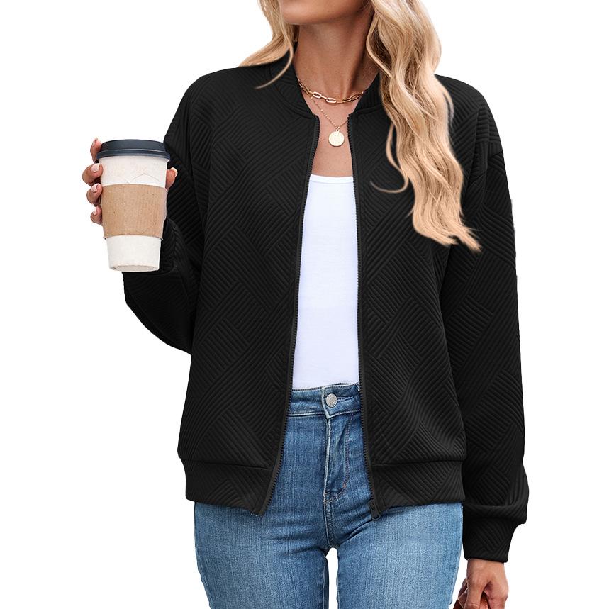 Women's Blue Textured Zip-Up Jacket with Multiple Color Options