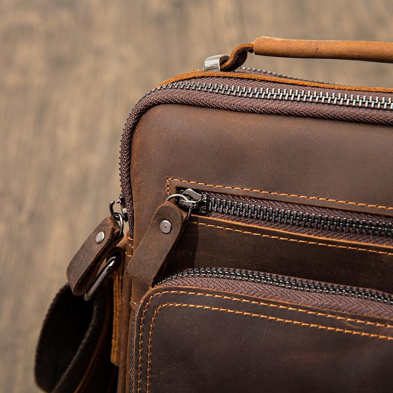 Top Grain Leather Shoulder Bag, Genuine Crazy Horse Leather Crossbody Handbag, Minimalist Stylish Men Leather Bag For Wholesale