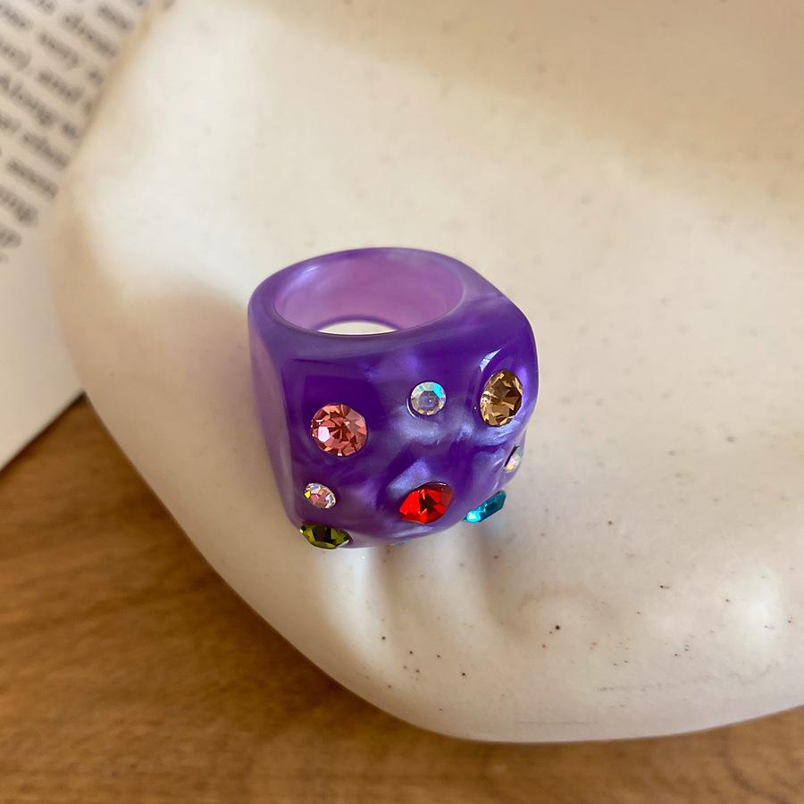 Creative Chunky Round Geometric Resin Ring For Women Multicolor Rhinestone Casual Party Fashion Accessories Wholesale Gift