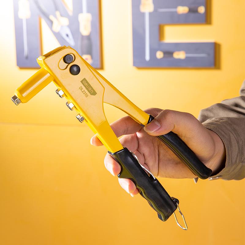 Deli Tools Manual Rivet Gun: Single & Double Handle Labor-Saving Pop Riveter for Industrial Use