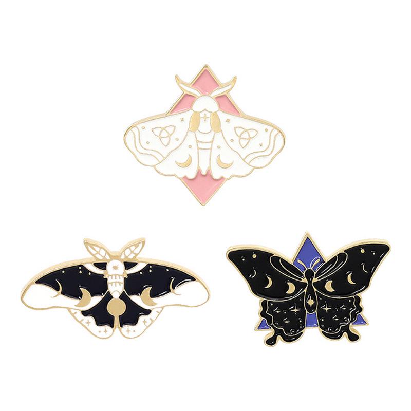 Happy Moth & Butterfly Best Friends Brooch Set - Trendy Denim Bag Accessories