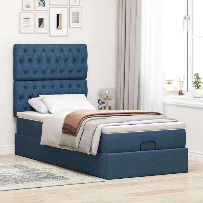 Maison Exclusive - Cadre de lit ottoman avec matelas bleu 90x190 cm tissu