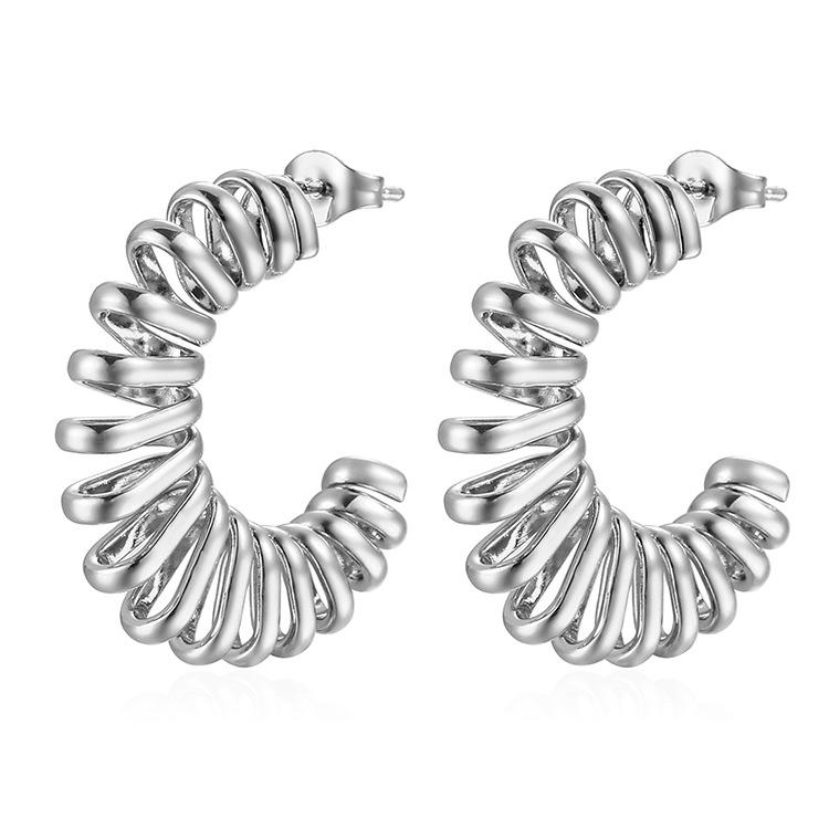 Trendy European/American Stainless Steel Spring Hoop Earrings - Retro, Exaggerated Women's Jewelry