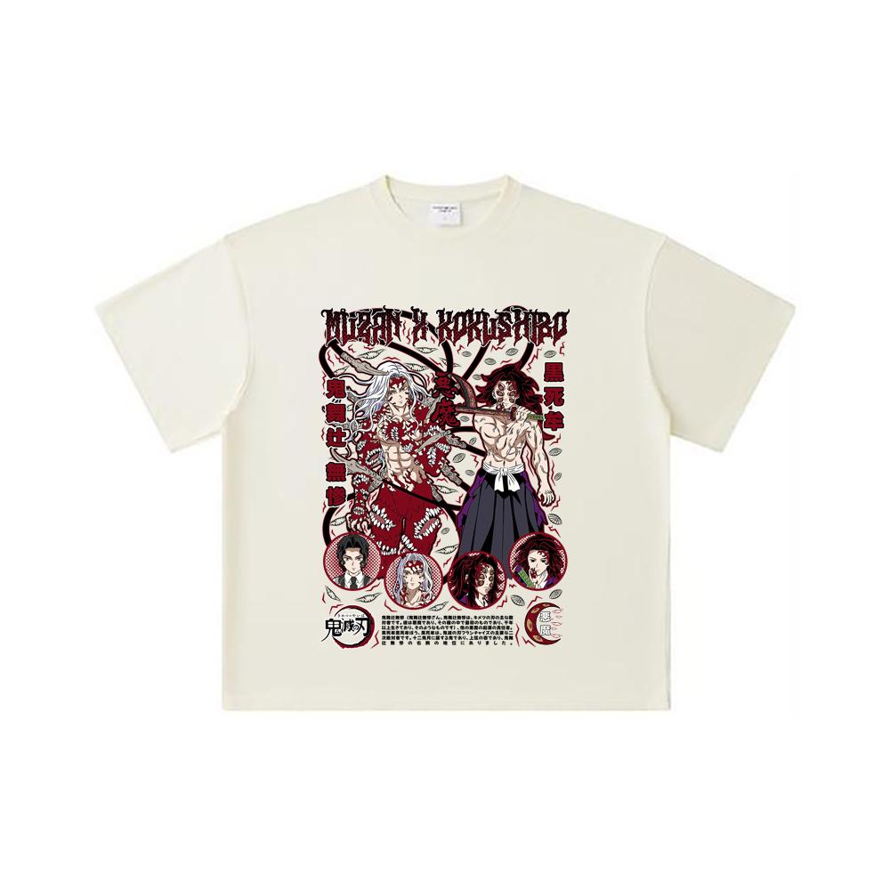 260 GSM Double Yarn 32 Count 100% Cotton Demon Slayer V14 Muzan Kokushibo Print Unisex Heavy Cotton T Shirt